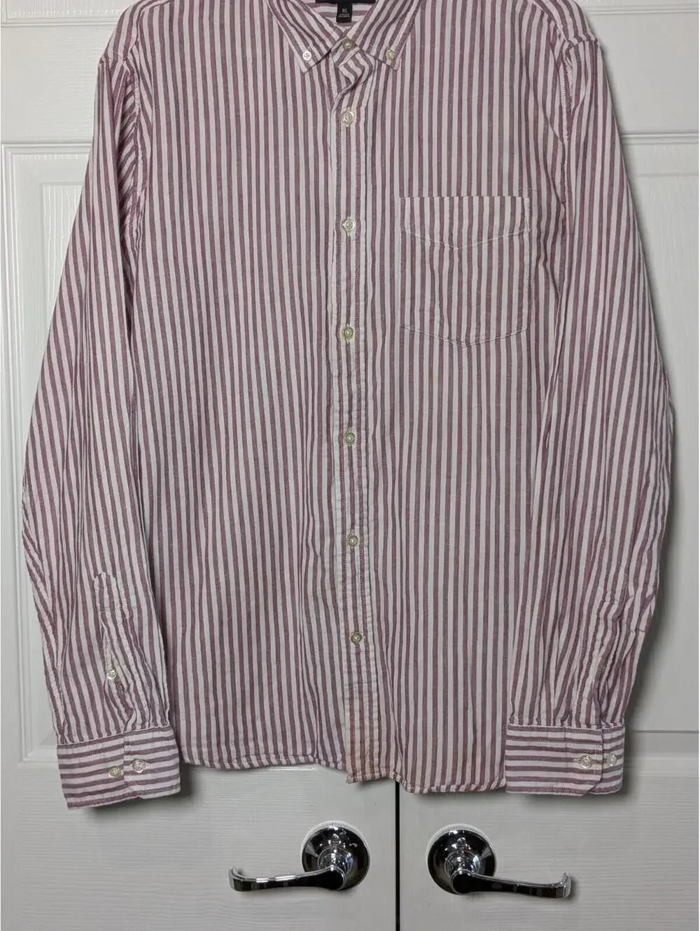 Banana Republic Men's Untucked Slim Fit Button Down Shirt Pink White Stripe XL